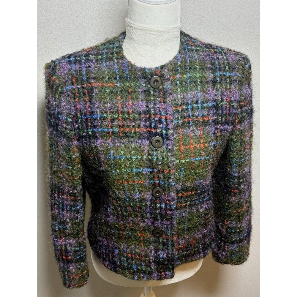 Vtg Herbert Grossman Mohair Wool Tweed Jacket~Sz 6~Plaid Old‎ Money Classic USA